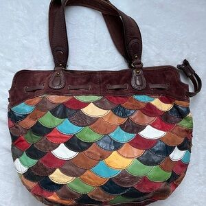 Lucky Brand Colorful Scalloped Leather Tote Bag